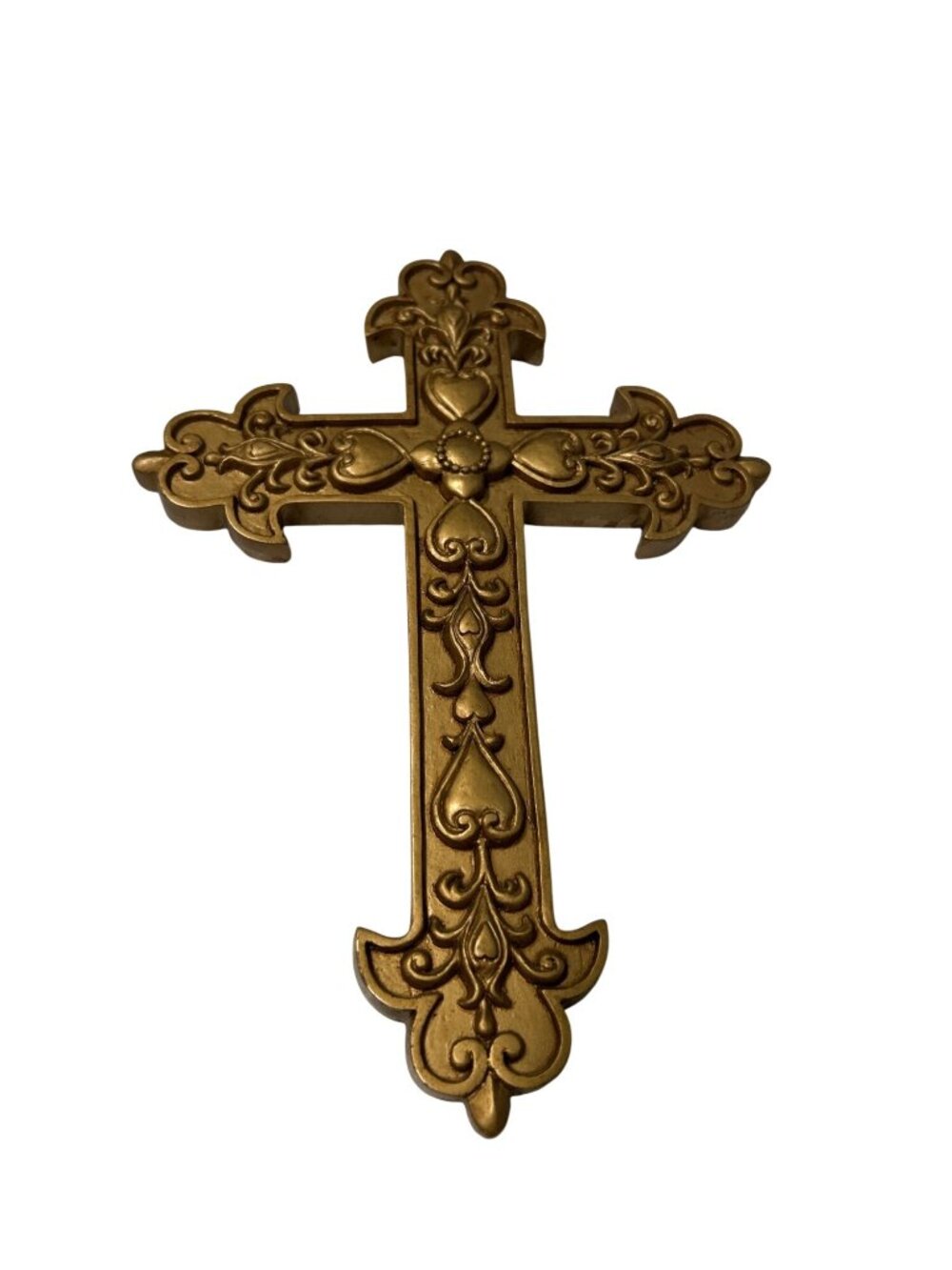Gold Ornate Wall Cross With Intricate Floral Details & Keyhole Mount For Easy Ha